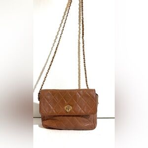 Vintage Brown Quilted Crossbody Bag